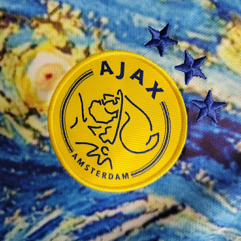 Camisa Ajax 2023/24 Adidas Torcedor Masculina Detalhes Em Azul Amarelo e Dourado