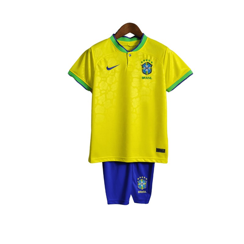 Kit Infantil Camisa + Shorts Infantil Seleção Brasileira - Amarela