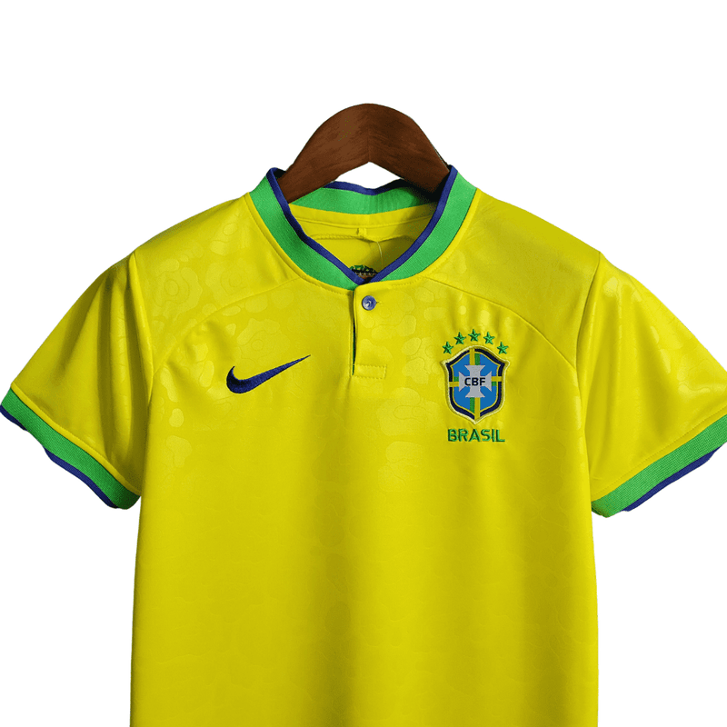 Kit Infantil Camisa + Shorts Infantil Seleção Brasileira - Amarela